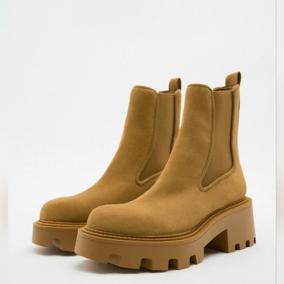Zara | Shoes | Split Leather Lug Soled Ankle Boots | Poshmark display picture 1